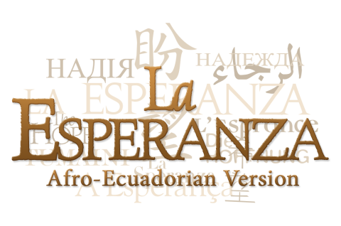 Text collage of the word "hope" in Afro-Ecuadorian