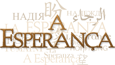 Text collage of the word "hope" in Portuguese