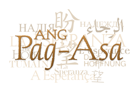 Text collage of the word "hope" in Tagalog